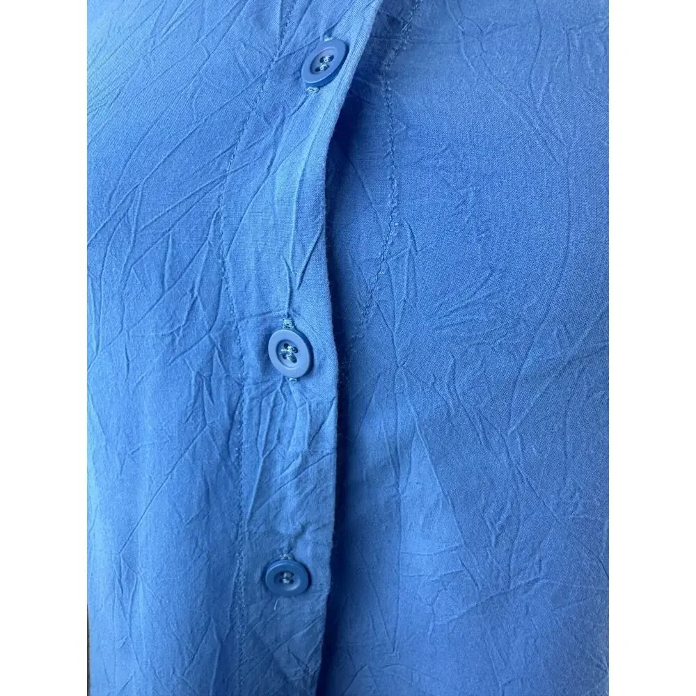 Jams World Solid Dutch Blue Button Blouse Crinkle Shirt Sz Small 3/4 Sleeve Top - Picture 13 of 16